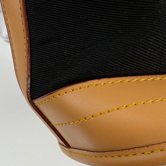 Vintage-Inspired Black Canvas & Tan Leather Structured Tote - Picture 5 of 6